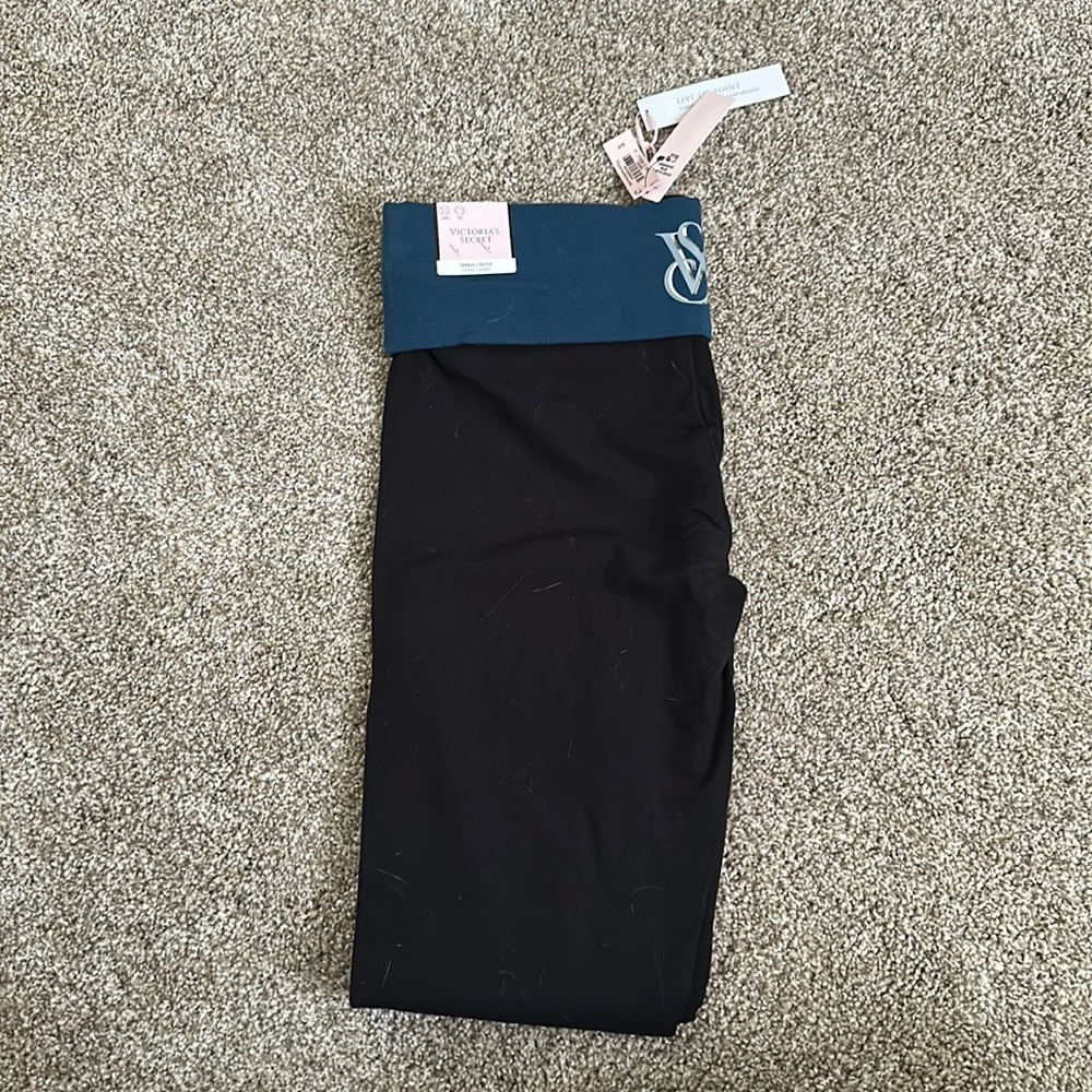 Victorias Secret black fold over band leggings, Small/Petite.